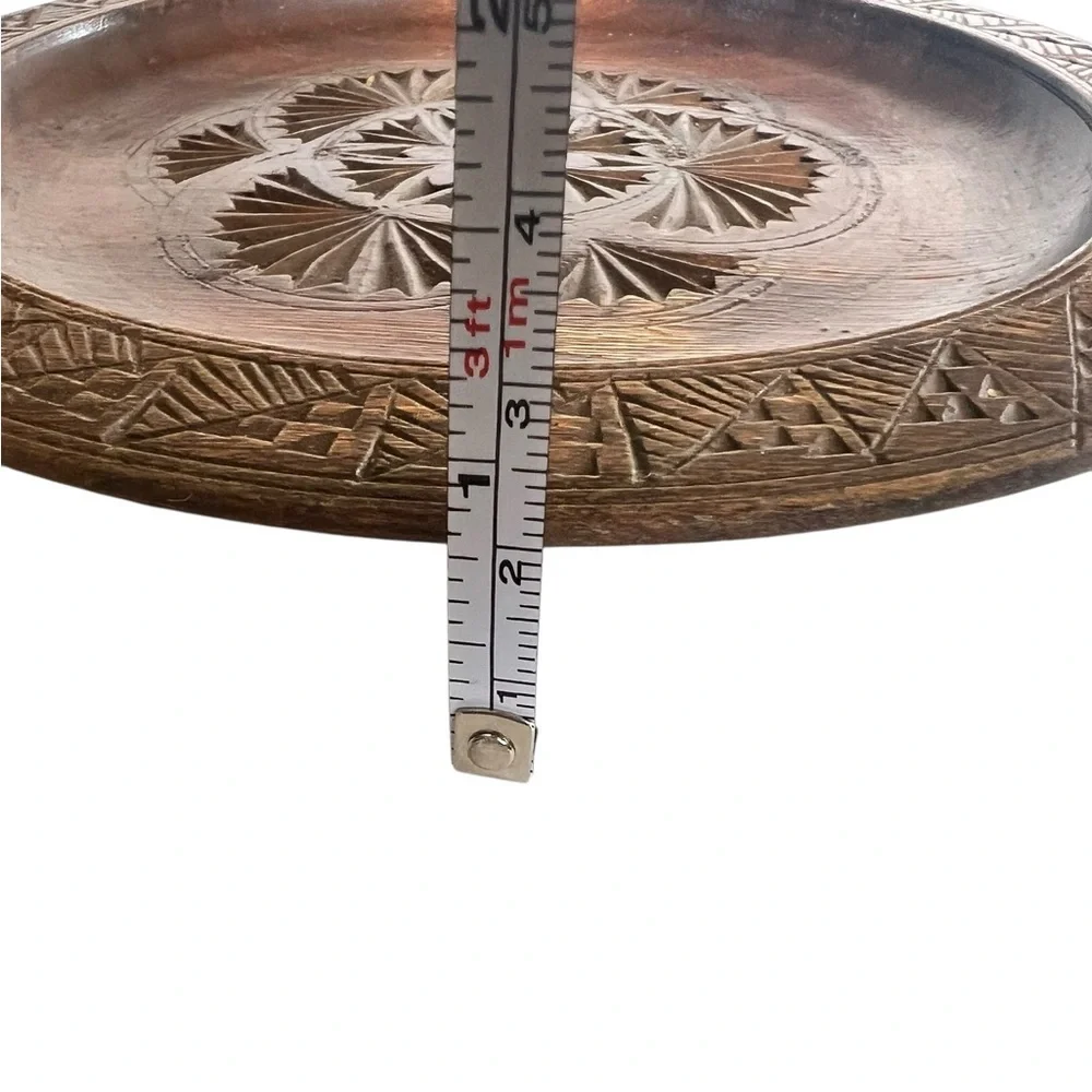 Vintage Wood Carved Trinket Display Bowl Boho Natural   Decor